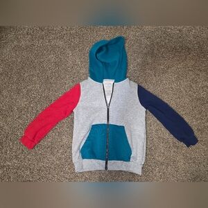 okie dokie Colorblock Zip Hoodie in Gray, Teal, Red & Navy